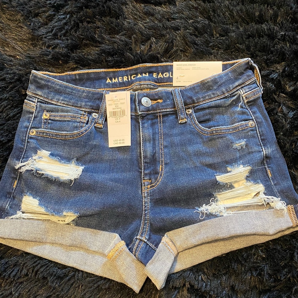 American Eagle Outfitters Blue Distressed Jean Shorts Shortie size 4